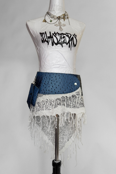 Load image into Gallery viewer, BELTED MINI — BLUE CROC / BANDANA FRINGE