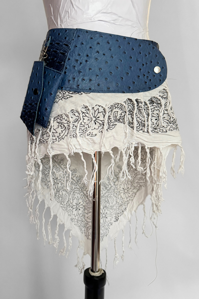 Load image into Gallery viewer, BELTED MINI — BLUE CROC / BANDANA FRINGE