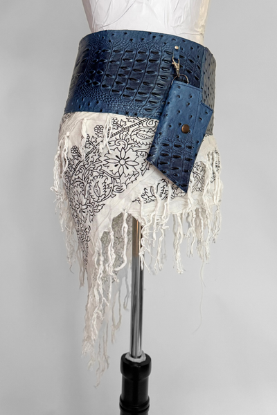 Load image into Gallery viewer, BELTED MINI — BLUE CROC / BANDANA FRINGE
