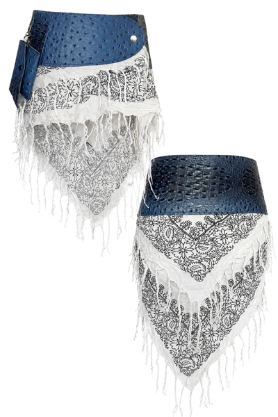 Load image into Gallery viewer, BELTED MINI — BLUE CROC / BANDANA FRINGE