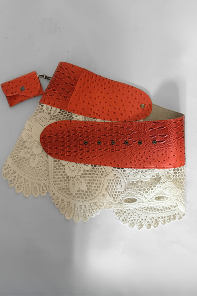 Load image into Gallery viewer, BELTED MINI — ORANGE CROC / LACE