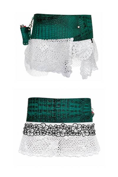 Load image into Gallery viewer, BELTED MINI — TEAL CROC / LAYERED LACE