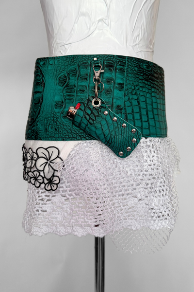 Load image into Gallery viewer, BELTED MINI — TEAL CROC / LAYERED LACE