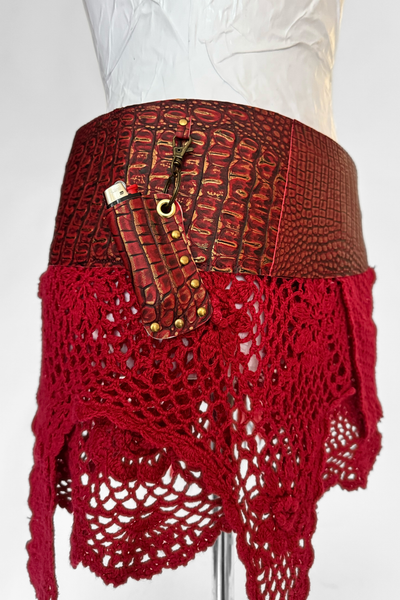 Load image into Gallery viewer, BELTED SKIRT — RED CROC / RED ROOM