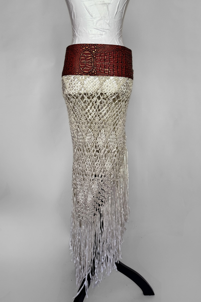 Load image into Gallery viewer, BELTED MINI — RED CROC / ANTIQUE FRINGE