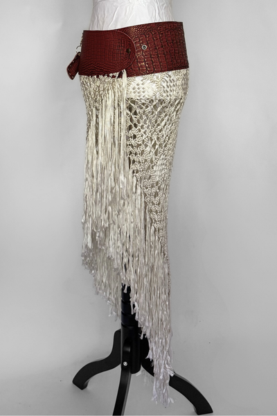 Load image into Gallery viewer, BELTED MINI — RED CROC / ANTIQUE FRINGE