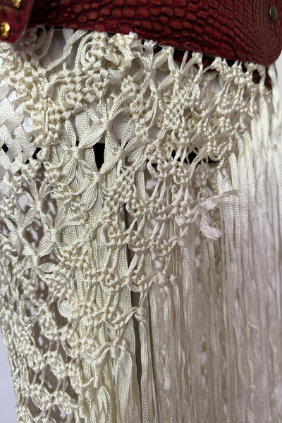 Load image into Gallery viewer, BELTED MINI — RED CROC / ANTIQUE FRINGE