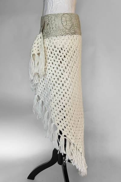 Load image into Gallery viewer, BELTED SKIRT — PEARL CROC / KNIT FRINGE