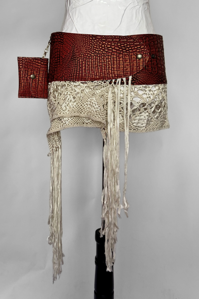 Load image into Gallery viewer, BELTED MINI — RED CROC / ANTIQUE FRINGE MINI