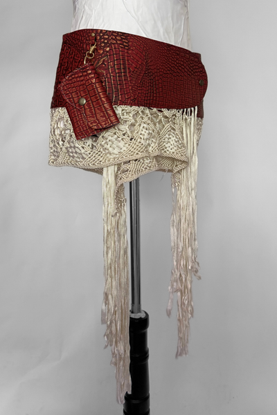 Load image into Gallery viewer, BELTED MINI — RED CROC / ANTIQUE FRINGE MINI
