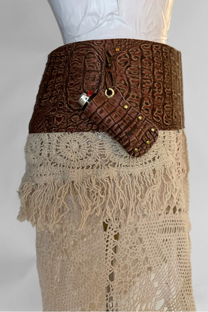 BELTED SKIRT — BRONZE CROC / ANTIQUE LAYERED CROCHET 01