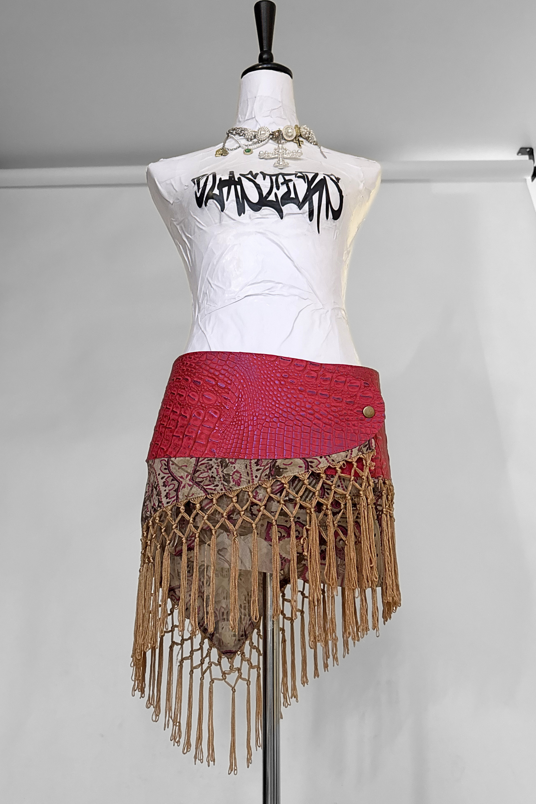 BELTED MINI — HOT PINK CROC / FRINGE