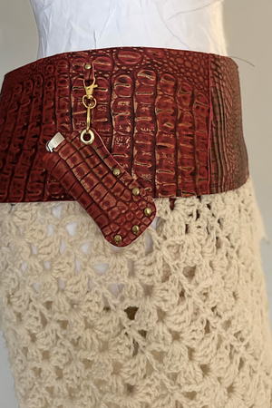 BELTED SKIRT — RED CROC / KNIT FRINGE