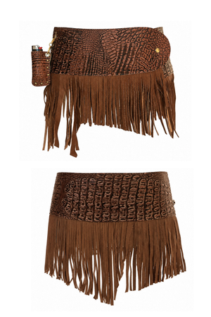 BELTED SKIRT — BRONZE CROC / LEATHER FRINGE