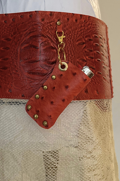 Load image into Gallery viewer, BELTED SKIRT — ORANGE CROC / ÉTOILE
