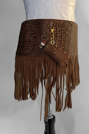BELTED SKIRT — BRONZE CROC / LEATHER FRINGE