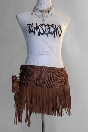 BELTED SKIRT — BRONZE CROC / LEATHER FRINGE