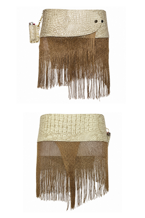 BELTED MINI — IVORY CROC / GOLD FRINGE