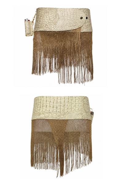Load image into Gallery viewer, BELTED MINI — IVORY CROC / GOLD FRINGE
