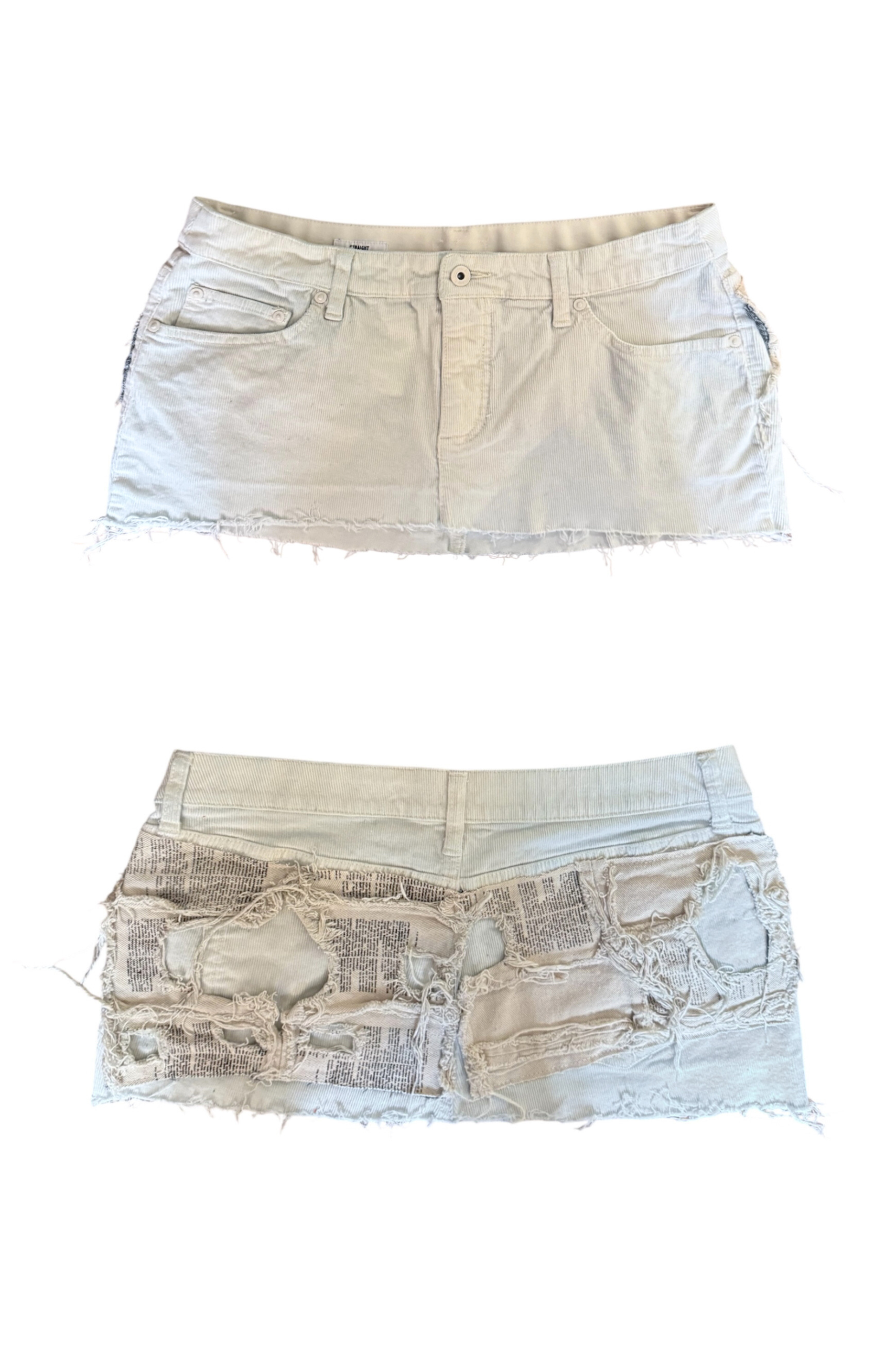Distressed Newspaper Micro Mini (Size 28)
