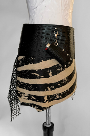 BELTED SKIRT — BLACK CROC / ZEBRA LEATHER