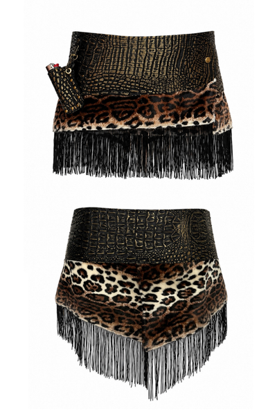Load image into Gallery viewer, BELTED MINI — BLACK CROC / LEOPARD
