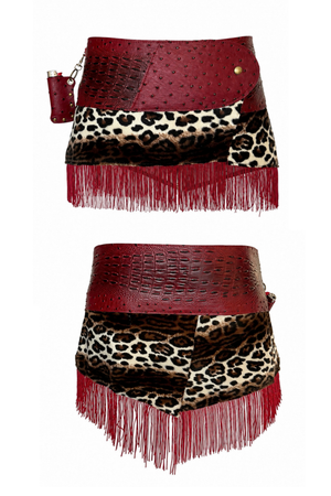 BELTED SKIRT — RED CROC / LEOPARD