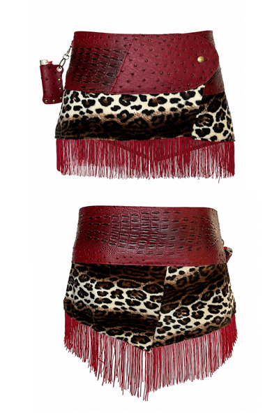 Load image into Gallery viewer, BELTED SKIRT — RED CROC / LEOPARD
