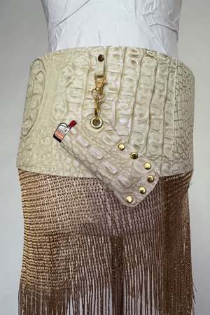 BELTED MINI — IVORY CROC / GOLD FRINGE