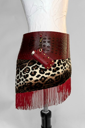 BELTED SKIRT — RED CROC / LEOPARD
