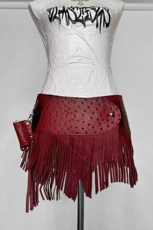 BELTED MINI — RED CROC / LEATHER FRINGE