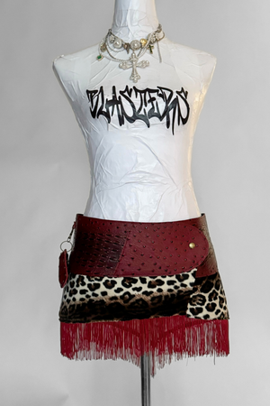 BELTED SKIRT — RED CROC / LEOPARD