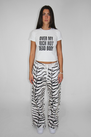 Over My Rich Hot Dead Body Baby Tee in White