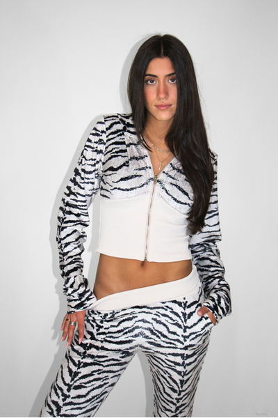 Load image into Gallery viewer, Zebra Velour Sculpting Hoodie
