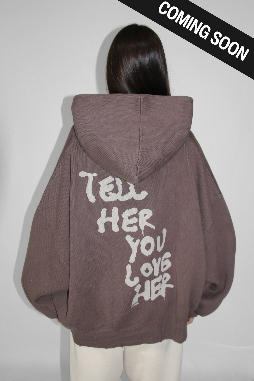 Slouchy Knit Hoodie in Truffle