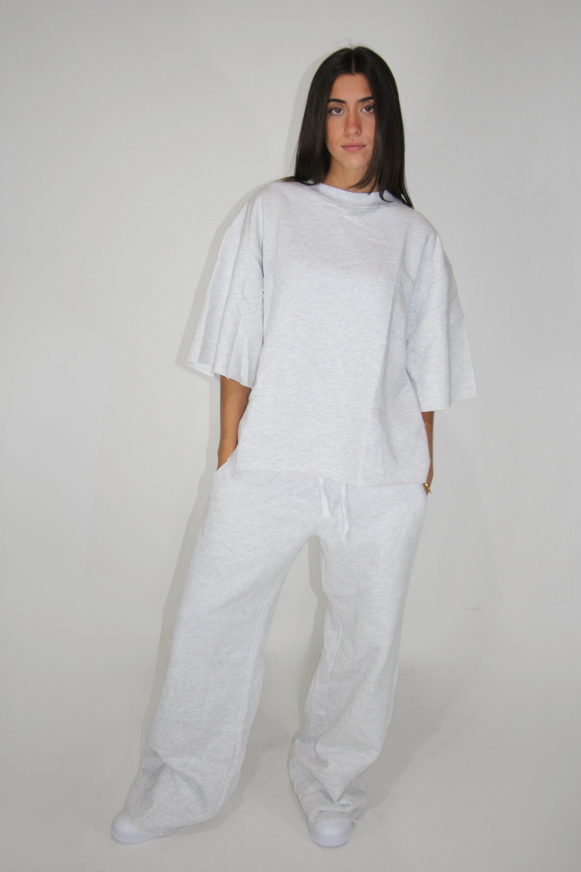 Fleece Boxy Tee in Light Heather