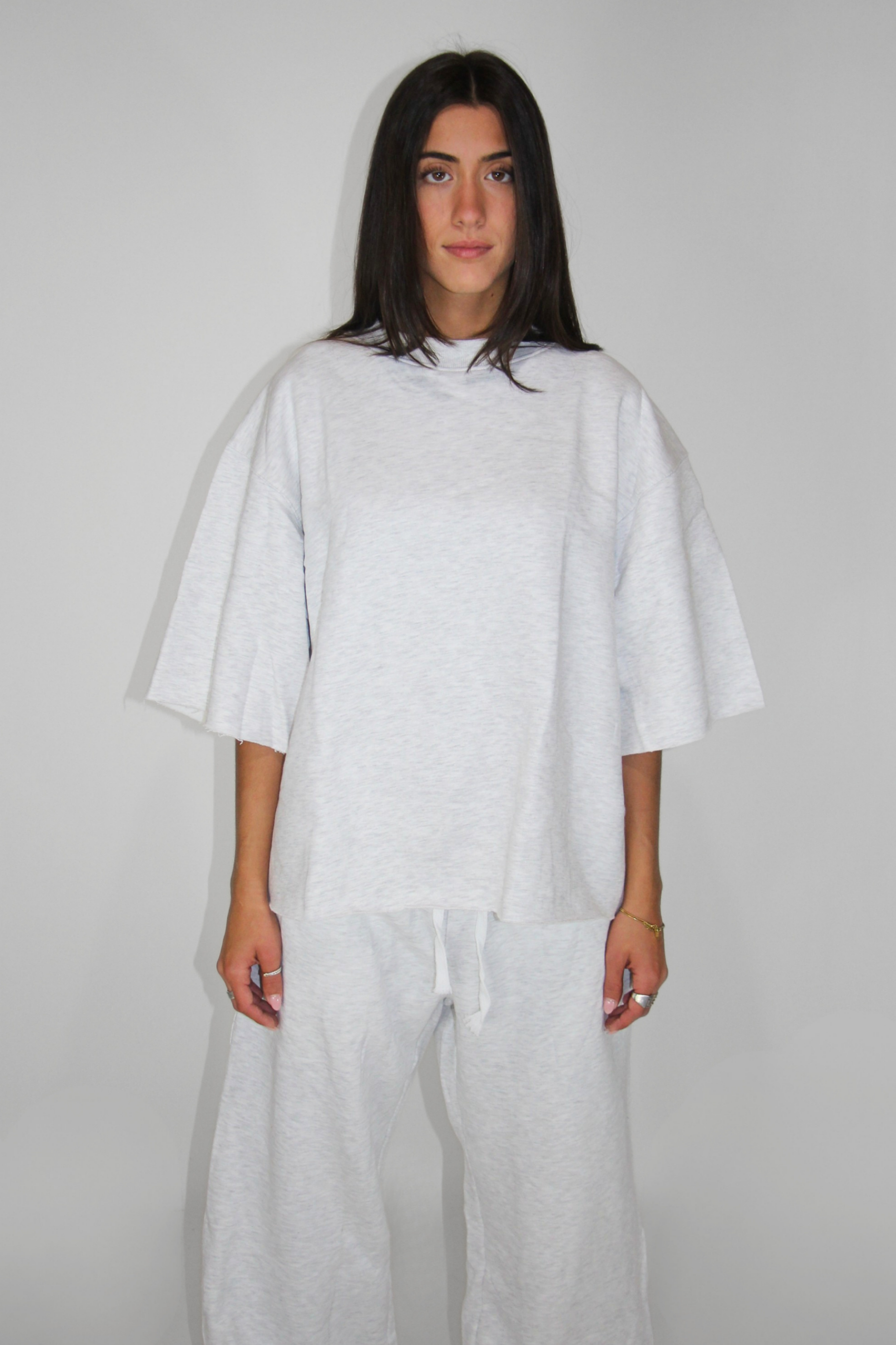 Fleece Boxy Tee in Light Heather