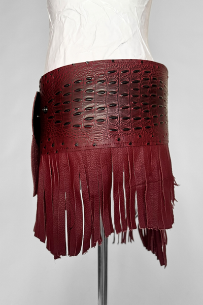 Load image into Gallery viewer, BELTED MINI — RED CROC / LEATHER FRINGE
