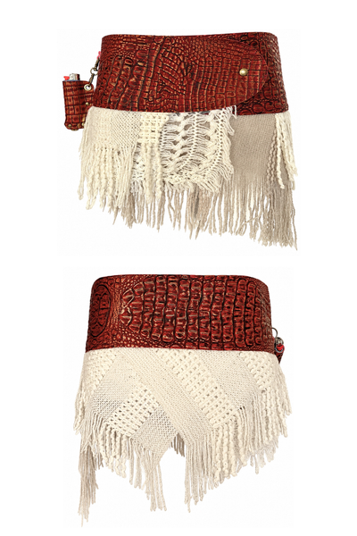 Load image into Gallery viewer, BELTED SKIRT — RED CROC / FIRESIDE
