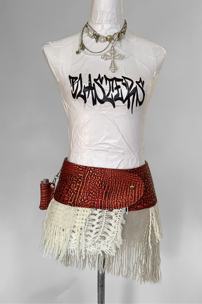 Load image into Gallery viewer, BELTED SKIRT — RED CROC / FIRESIDE
