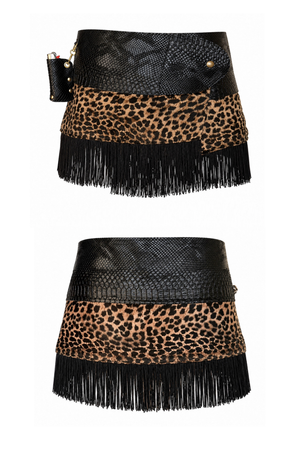 BELTED SKIRT — BLACK VIPER / LEOPARD