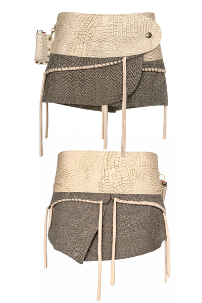 Load image into Gallery viewer, BELTED SKIRT — IVORY CROC / OFFICE SIREN
