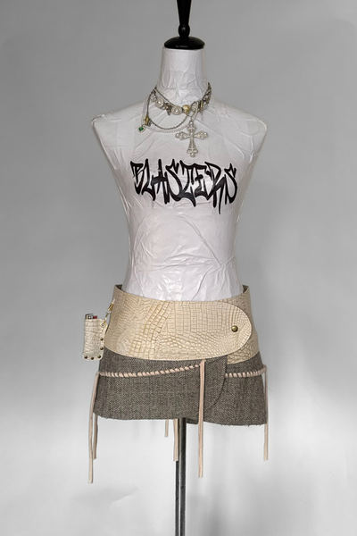 Load image into Gallery viewer, BELTED SKIRT — IVORY CROC / OFFICE SIREN
