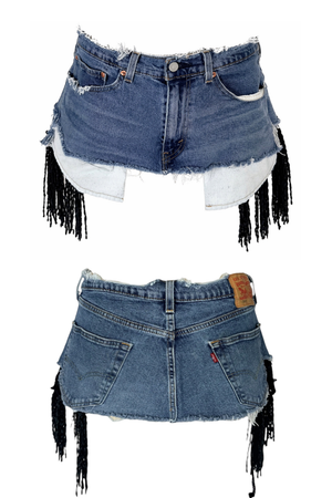 DENIM KNIT MINI- VELVET FRINGE (Size 29)