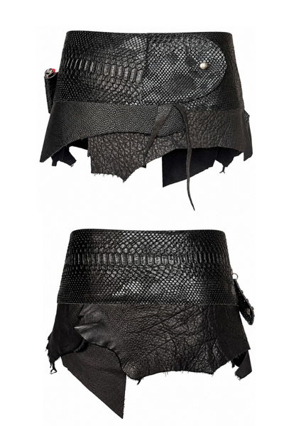 Load image into Gallery viewer, BELTED SKIRT — BLACK VIPER / RECLAIMED LEATHER
