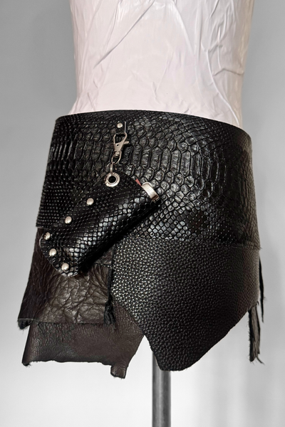Load image into Gallery viewer, BELTED SKIRT — BLACK VIPER / RECLAIMED LEATHER
