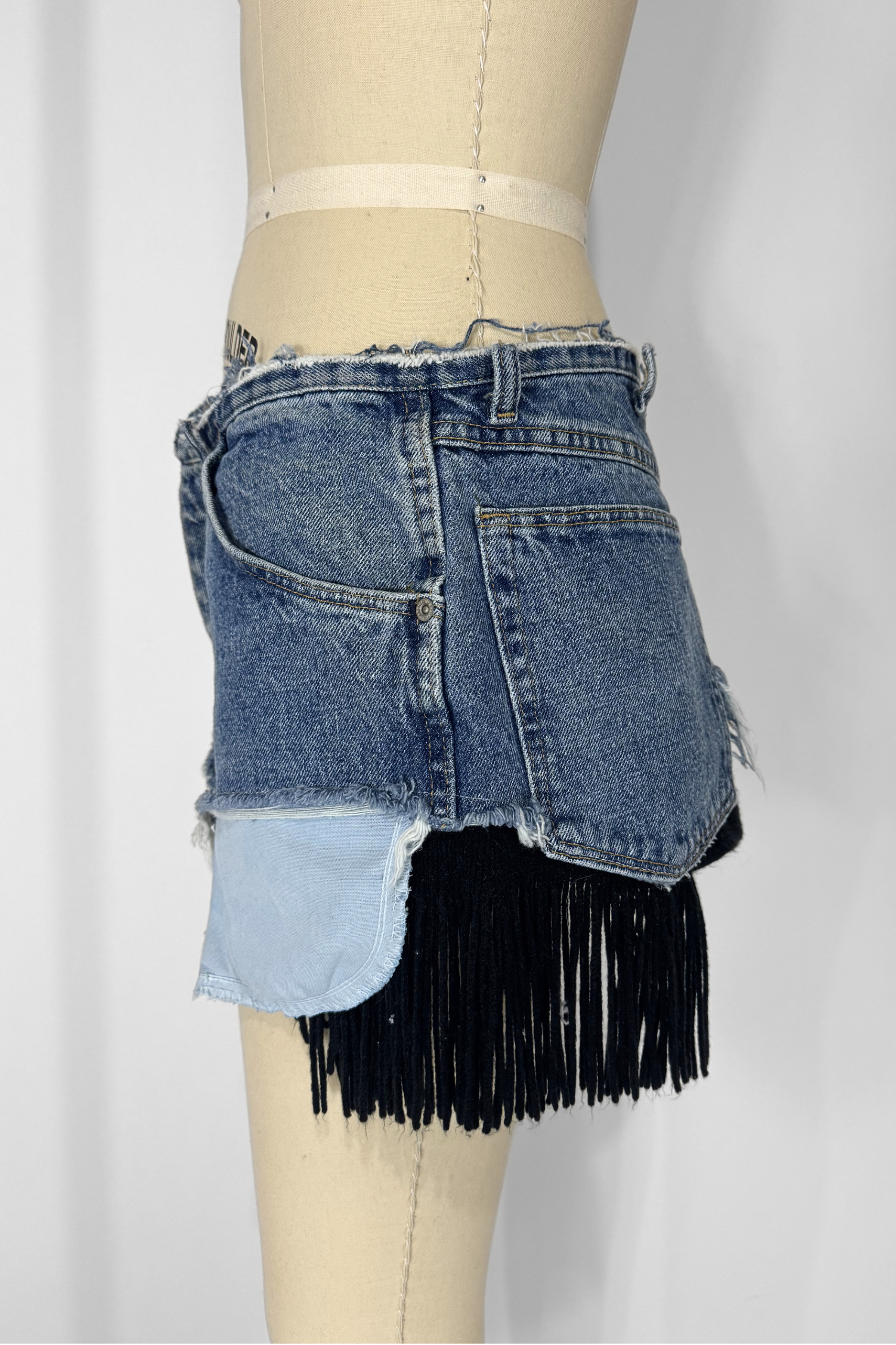 DENIM KNIT MINI- BLACK FRINGE (Size 28)