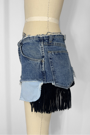 DENIM KNIT MINI- BLACK FRINGE (Size 28)