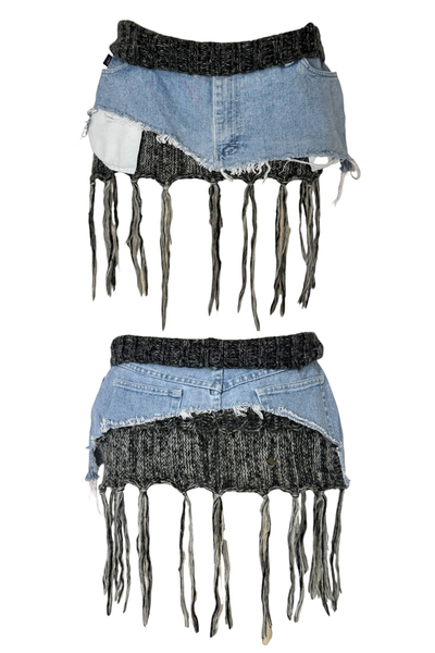Load image into Gallery viewer, DENIM KNIT MINI- GRAY FRINGE (Size 32)

