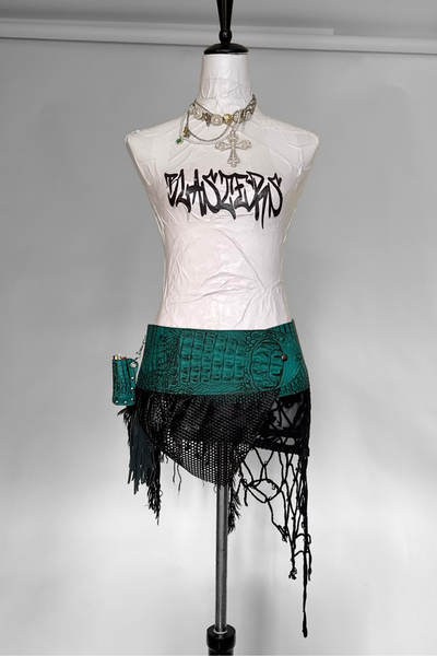 Load image into Gallery viewer, BELTED SKIRT — TEAL CROC / POSION IVY
